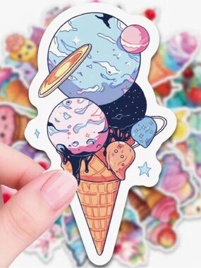 50 Wild & Fun Ice Cream Stickers Cones Swirl Parfait Sundae Kids Summer Fruit